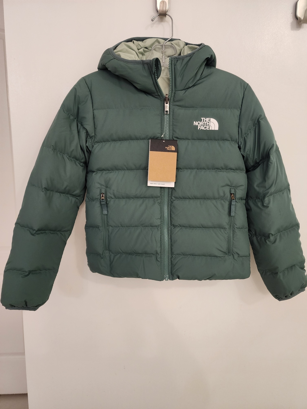 The North Face Girls Reversible Down Green Puffer Jacket